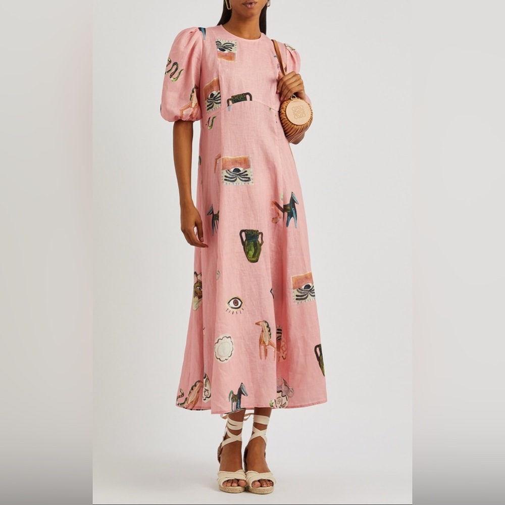 Alemais Cleo Pink linen Midi Dress